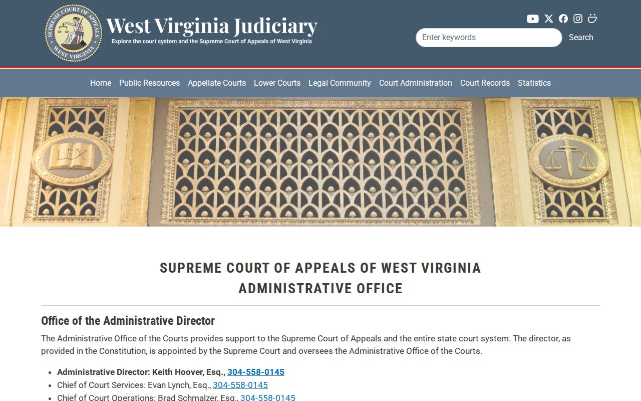 West Virginia court records administration and AOC support offices