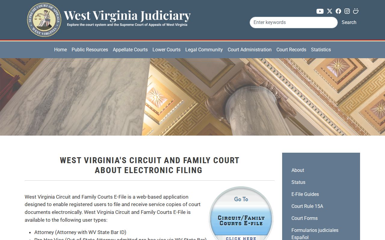 West Virginia CourtPLUS case records and Circuit Family e-filing overview