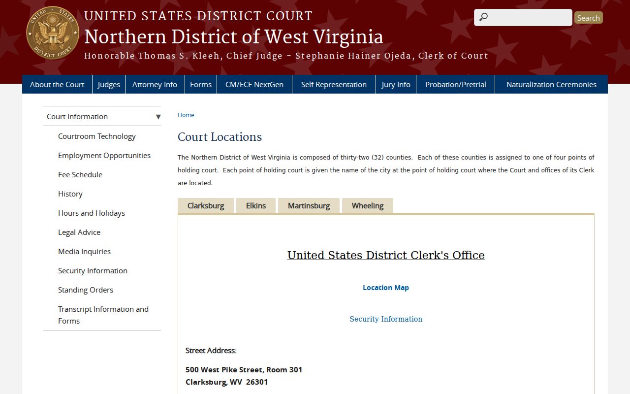 West Virginia Northern District federal court records and locations