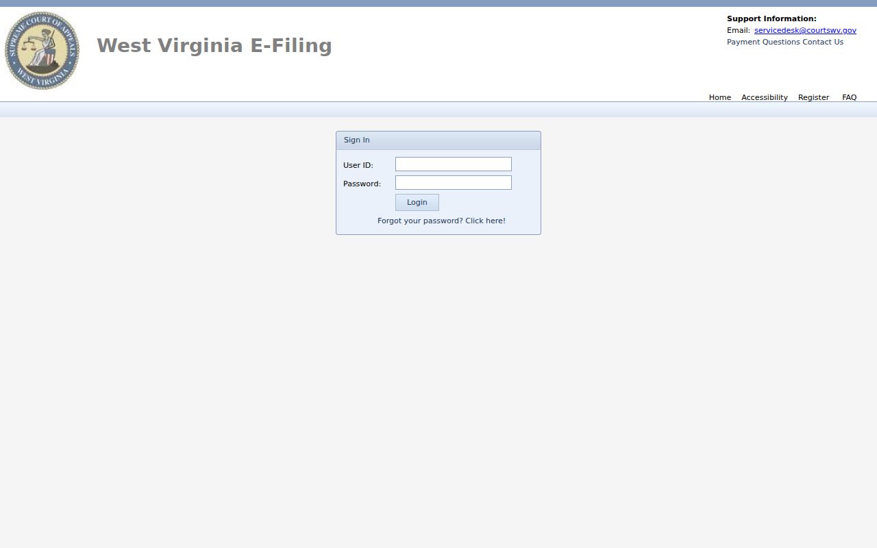 West Virginia court records registered-user WV E-File sign-in